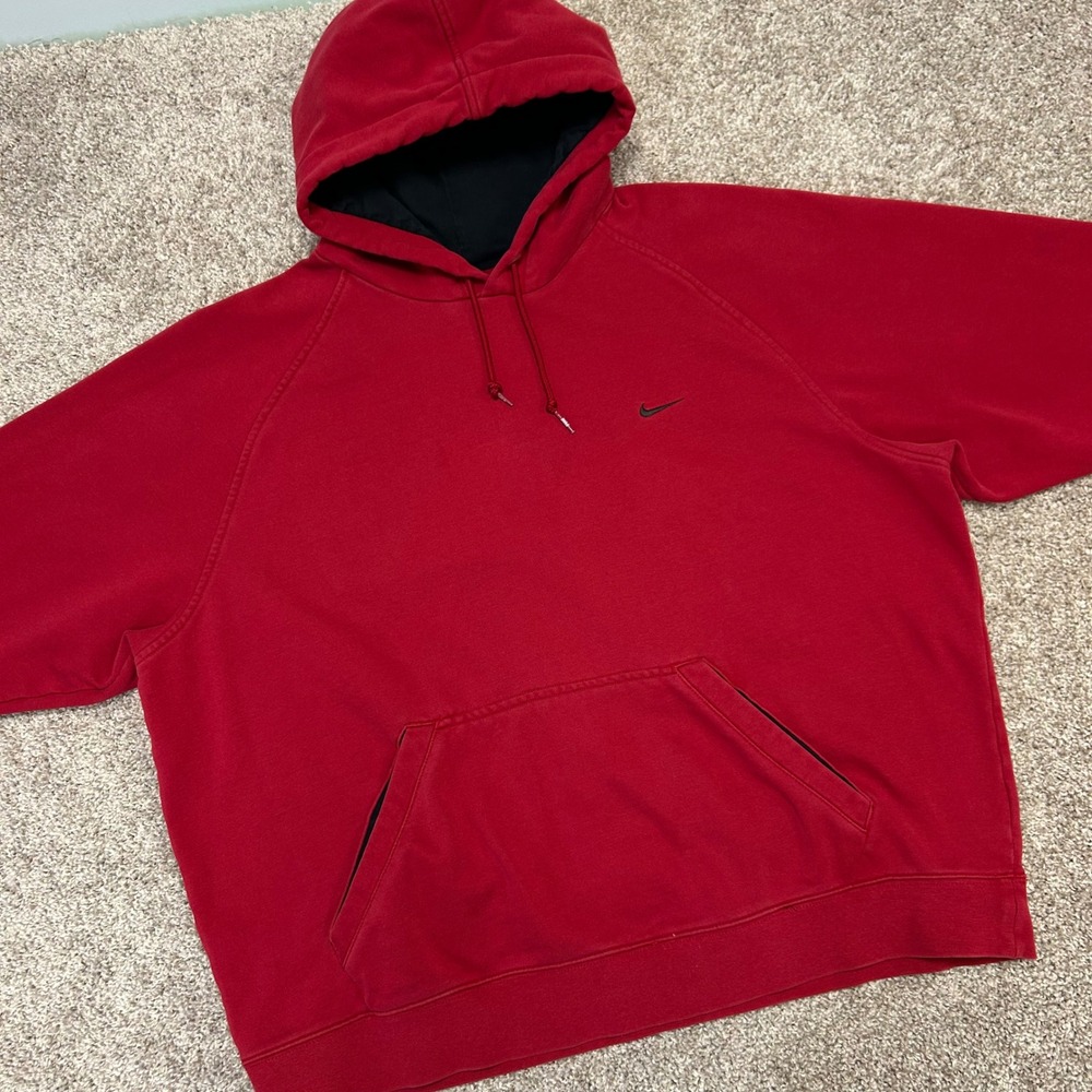 Nike Hoodie Sweatshirt Vintage y2k Men Size XL Red Swoosh Faded‎ 196185 Distress